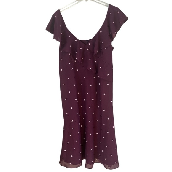 NWT A Pea in the Pod Maternity Dress Embroidery Burgundy Ruffles V-Neck Size L - Picture 1 of 13